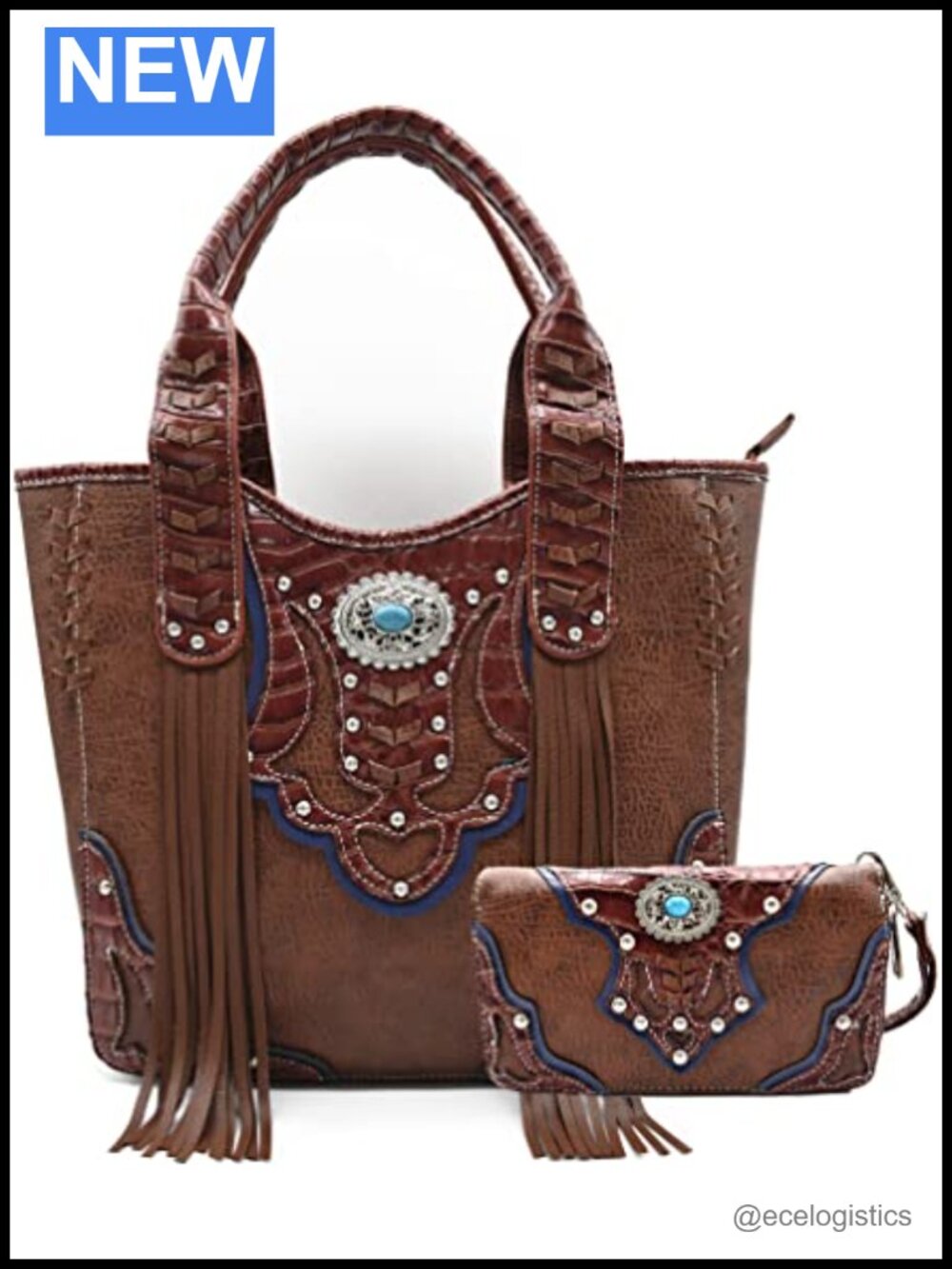 Cowgirl Trendy Fringe Tote Purse and Wallet Set Women's Shoulder Bag